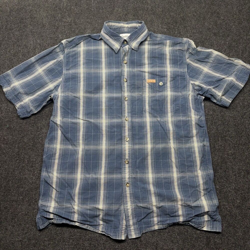 Carhartt Shirt Mens L Large Tall Blue Plaid Ripstop Cotton S/S Button Up S154DBL